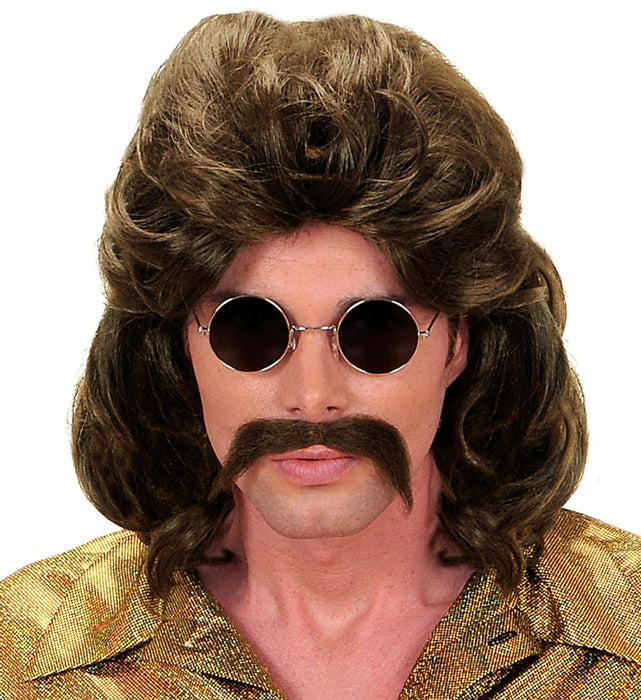 70er Jahre Perücke "Ronny" mit Schnurrbart für Herren - Braun