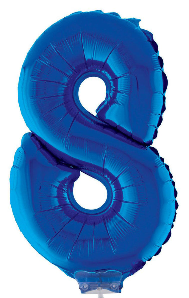 Zahlen Folienballon 41 cm mit Stab - Blau Zahl 8
