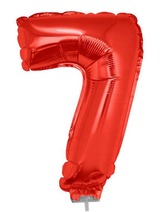 Zahlen Folienballon 41 cm mit Stab - Rot Zahl 7