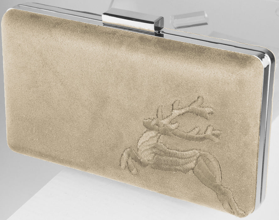 Clutch mit Hirschstickerei - Abendtasche für Damen - Sand