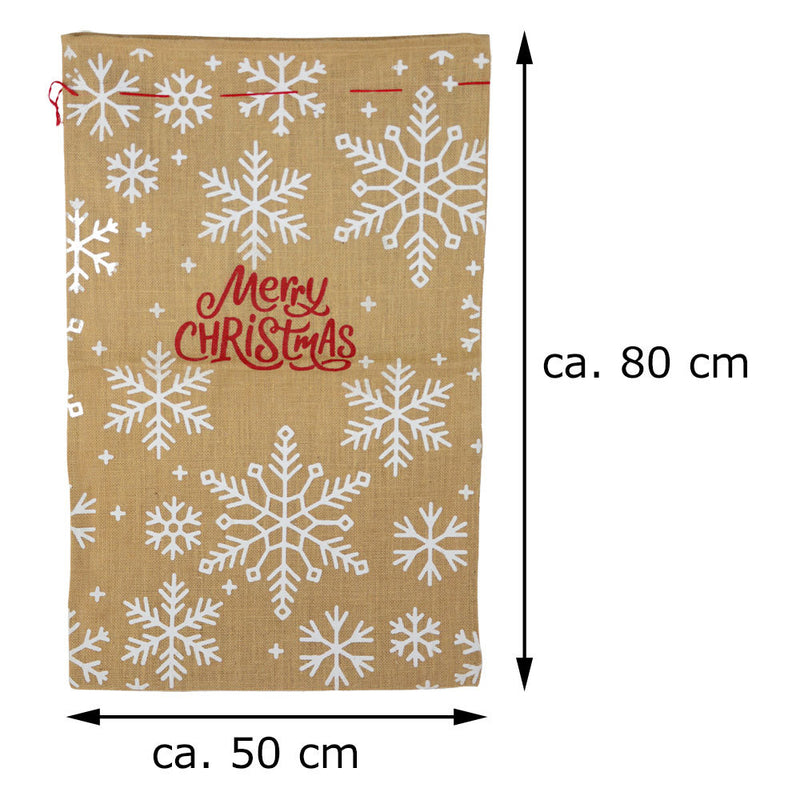 Jutesack Nikolaussack "Merry Christmas" mit Schneeflocken 80 x 50 cm | 19264