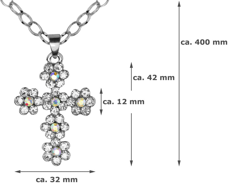 Halskette mit Kreuz aus Strass Blumen - Silber