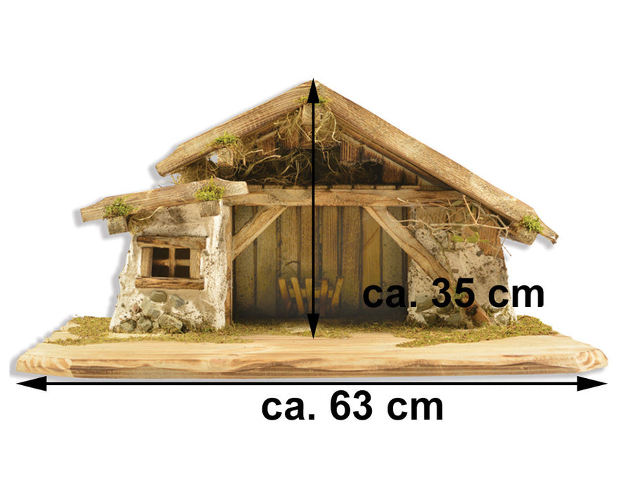 Riffelmacher Weihnachtskrippe Bayrischzell | Krippenstall naturfarben | 63x35 cm | Holz | traditionelle Krippe für Weihnachten | Handarbeit | 78450