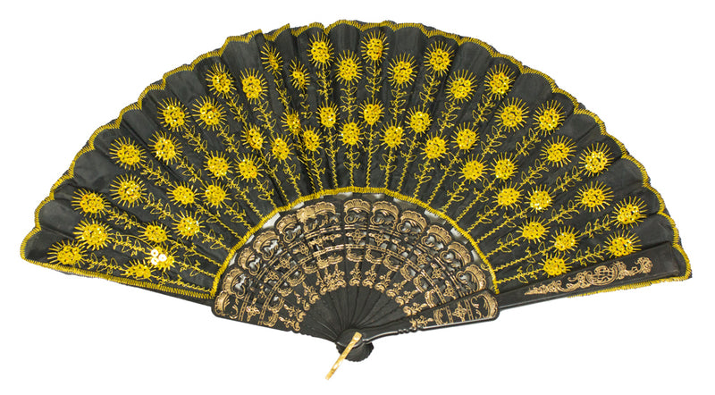 Barock Fächer mit Glitzer Pailletten | Schwarz Gold