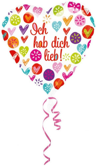 "Ich hab dich lieb" Herz Folienballon Geschenk Geburtstag Muttertag Bunt - 43 cm