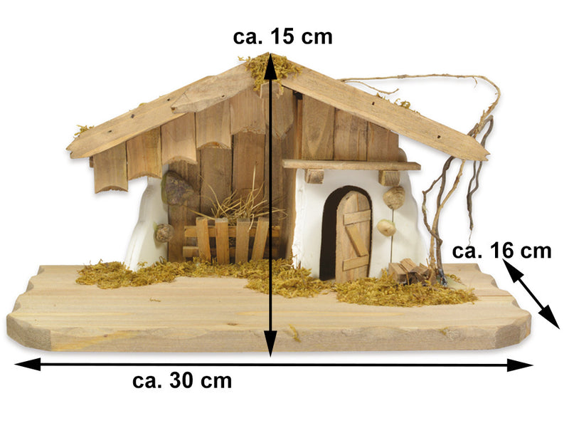 Krippenstall Weihnachtskrippe "Kötzing" 30x16x15cm Naturfarben Hütte | 78103