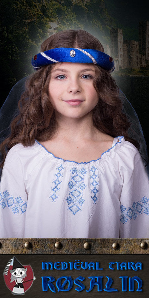 Mittelalter Haarband Rosalin für Mädchen zum Prinzessin oder Burgfräulein Kostüm - Blau