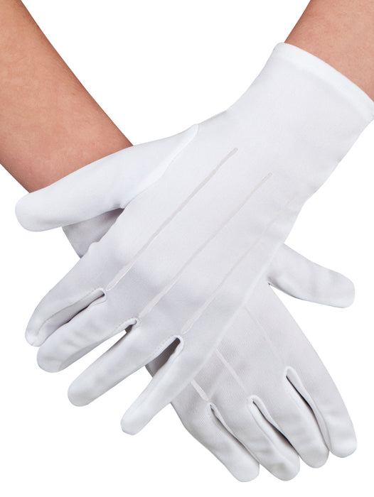 Kurze Handschuhe Erwachsene mit Biesen | Weiß | Kostüm Zubehör für Weihnachtsmann, Zauberer & Fest