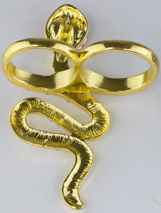 Zwei Finger Ring "Goldene Schlange" mit Strass zum Cleopatra Kostüm - Gold Rot