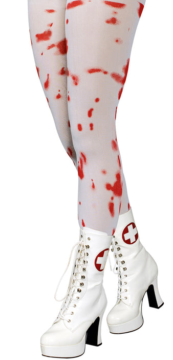 Blutige Strumpfhose "Bloody" - Weiß Rot | Kostüm Halloween Zombie Krankenschwester