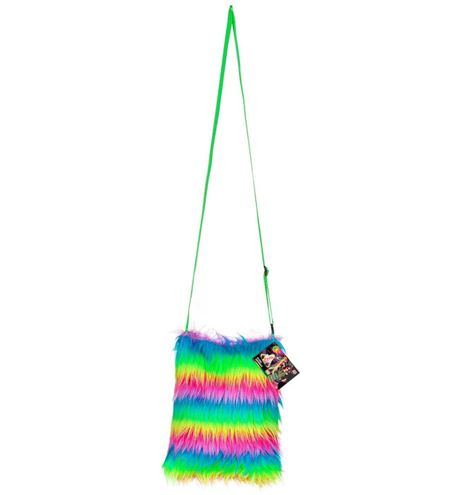Neon Plüsch Handtasche 20 x 24 cm | Regenbogen