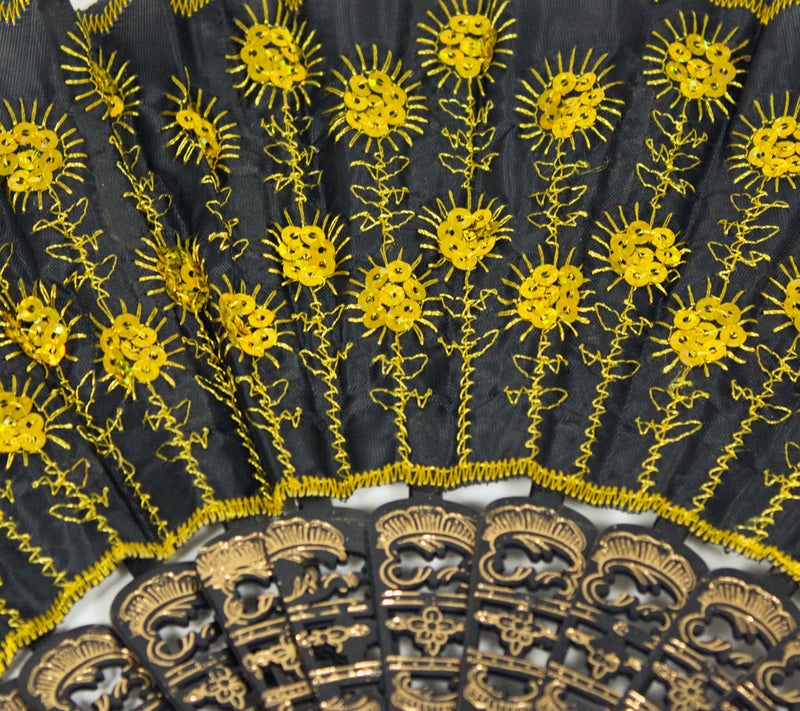 Barock Fächer mit Glitzer Pailletten | Schwarz Gold