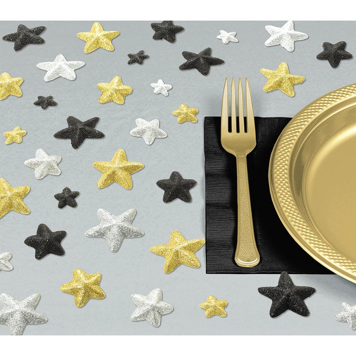 Streudeko Sterne "Glitz & Glam" - Gold Schwarz Silber 32 Stück