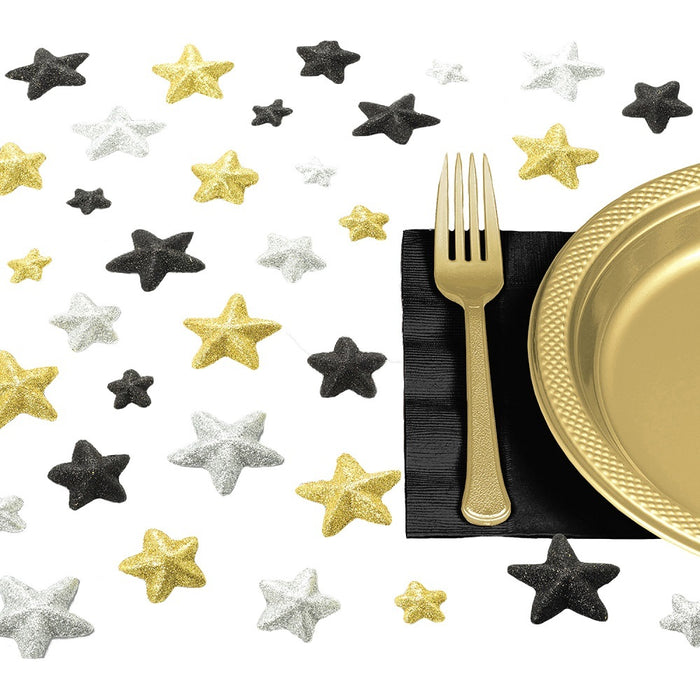 Streudeko Sterne "Glitz & Glam" - Gold Schwarz Silber 32 Stück