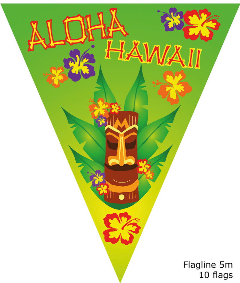 Aloha Hawaii Party Artikel zur Dekoration - Wimpelkette Grün Aloha 5m