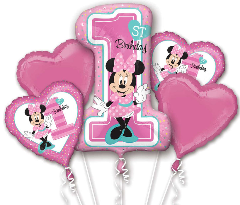 "Minnie 1st Birthday" Folienballon Bouquet Rosa - 5 Ballons