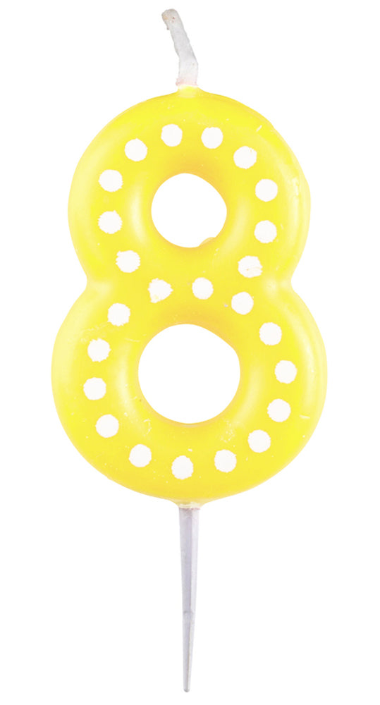 Zahlenkerze mit Punkten 6,5cm | Gelb # 8