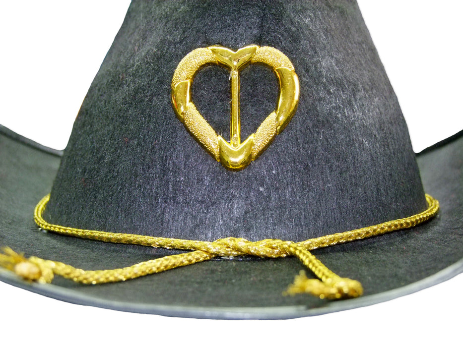 Cowboyhut mit goldenem Herz und Kordel für Damen - Schwarz