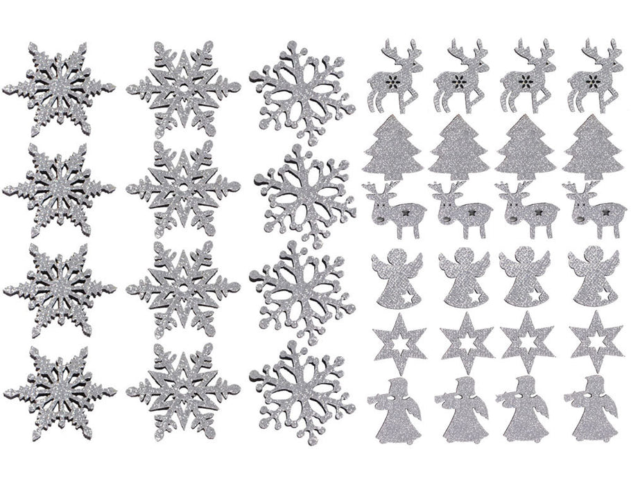 Filz Streudeko mit Glitter Ø 4cm Silber | Engel Hirsch Stern Konfetti Bastelmaterial