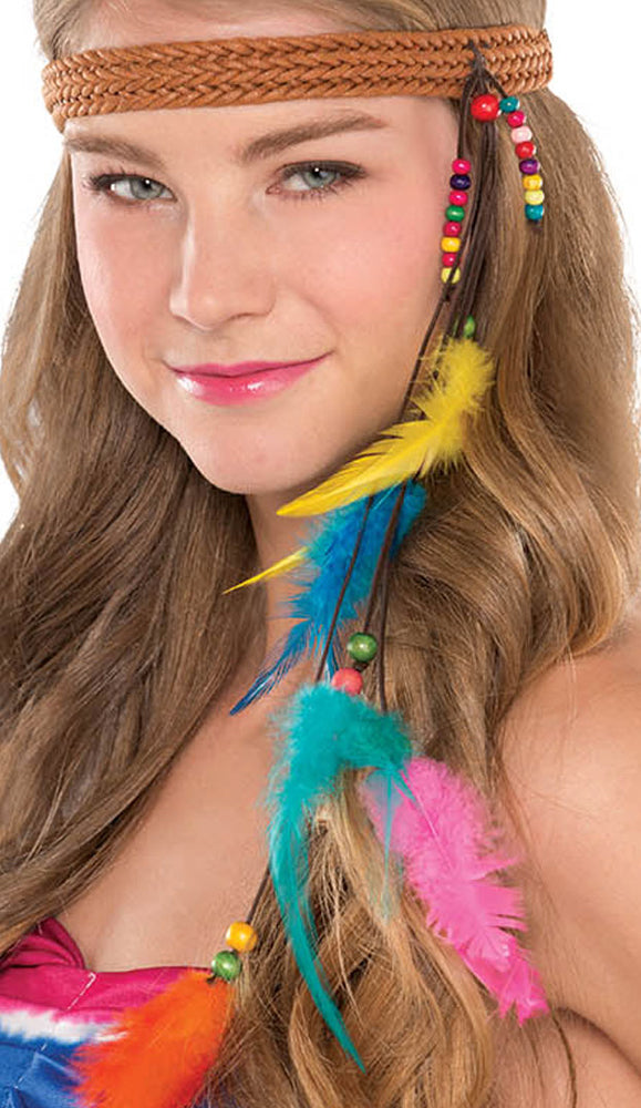 60er Jahre Hippie Stirnband mit Perlen und Federn