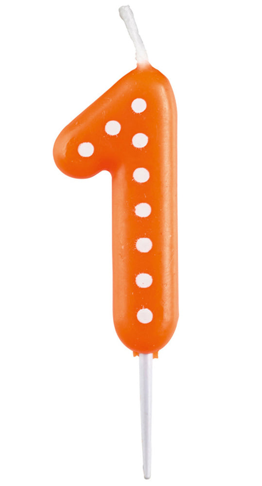 Zahlenkerze mit Punkten 6,5cm | Orange # 1