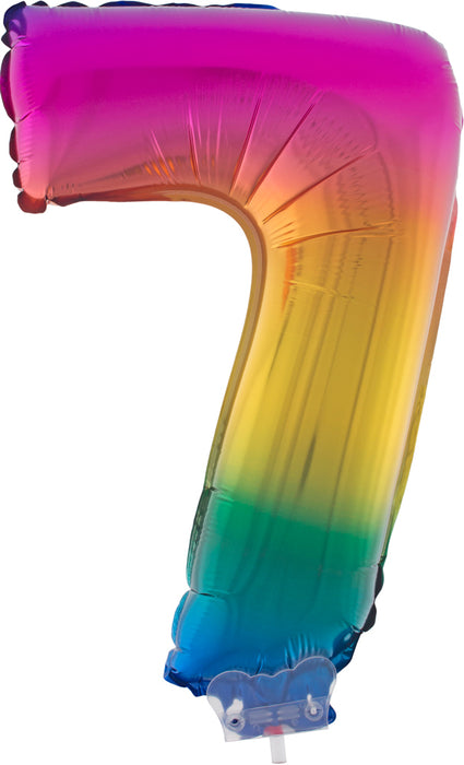Zahlen Folienballon 41 cm mit Stab - Regenbogen Zahl 7