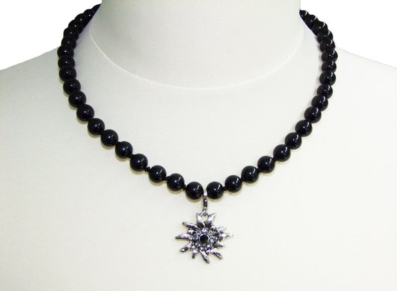 Farbige Perlenkette mit Edelweißanhänger - Schwarz