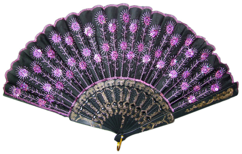 Barock Fächer mit Glitzer Pailletten | Schwarz Rosa