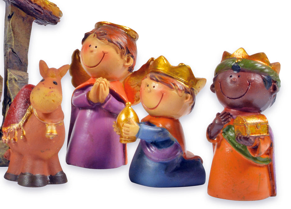 Kinder Krippenfiguren Set 12-tlg. mit Stall - 2,5-9,0 cm | 78356 - Weihnachtskrippe