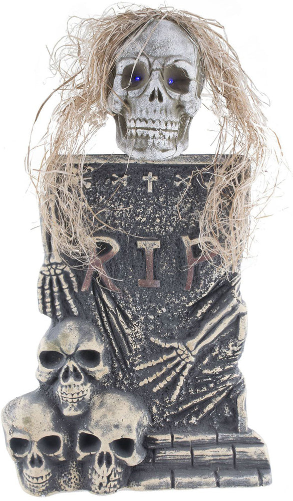LED Halloween Totenkopf Dekoration - Grabstein mit Licht - 85 x 46 cm