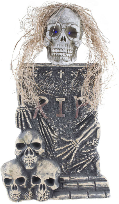 LED Halloween Totenkopf Dekoration - Grabstein mit Licht - 85 x 46 cm