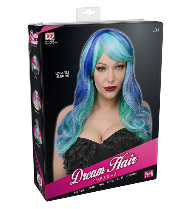Dream Hair Langhaar Perücke "Leia" - Blau / Türkis