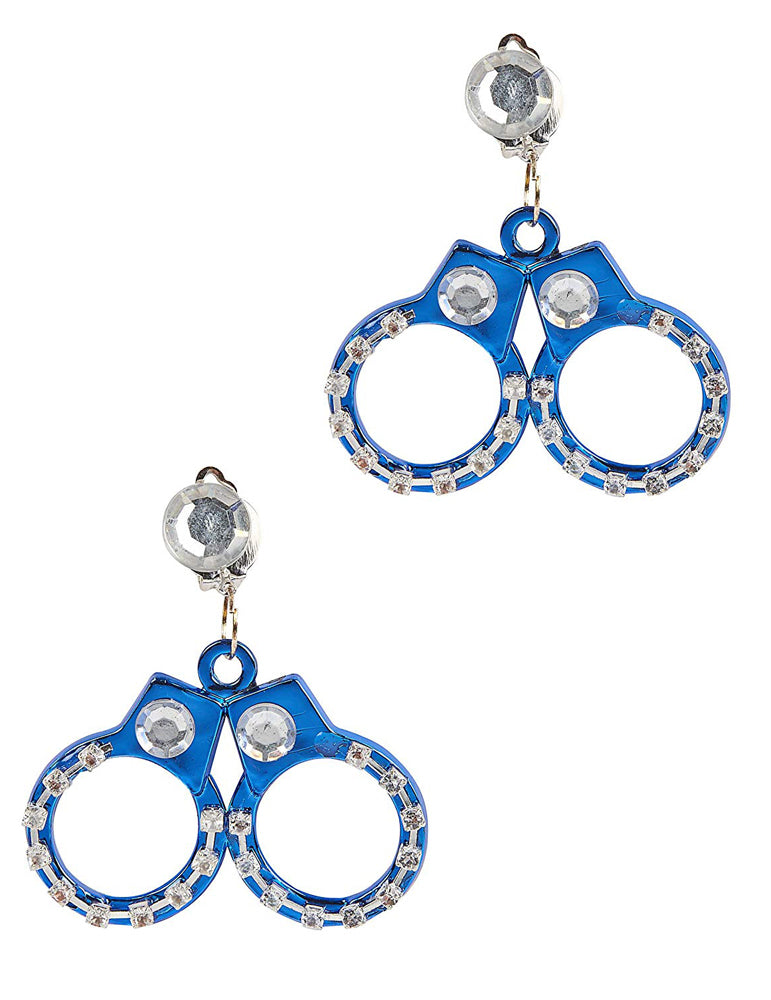 Handschellen Ohrringe mit Strass zum Polizistin Kostüm - Blau
