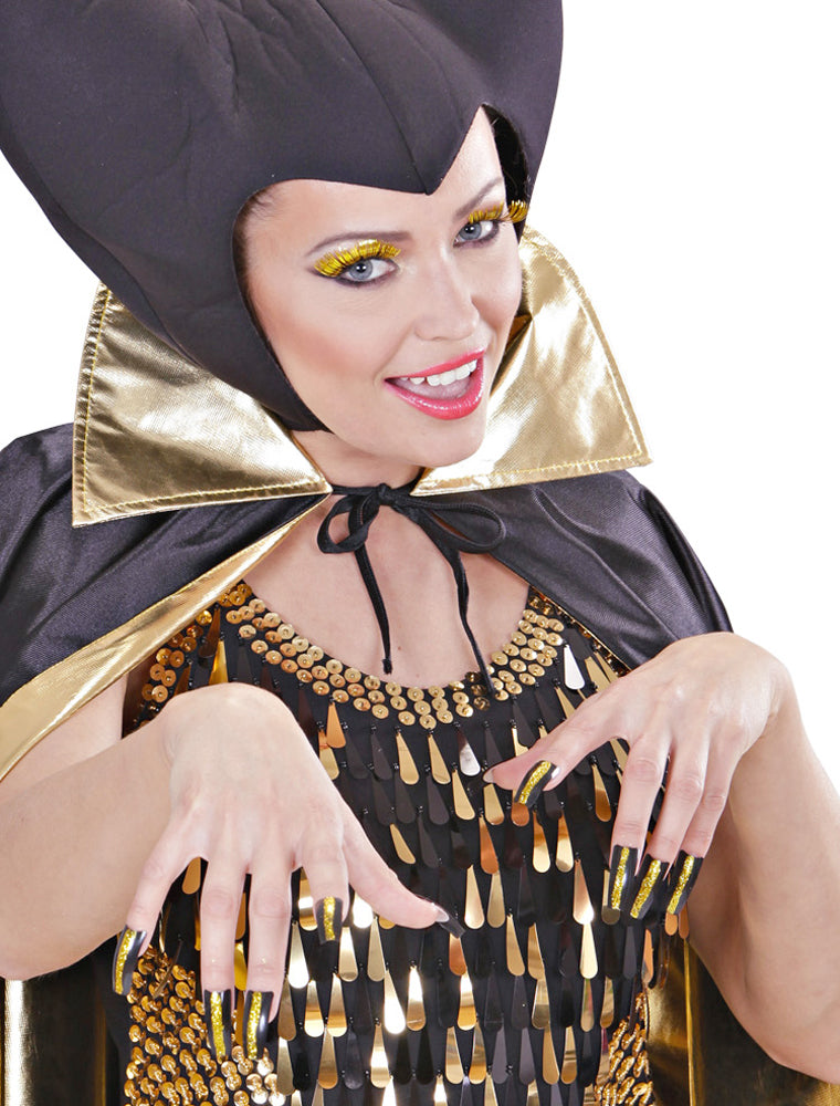 Glitzer Wimpern und Künstliche Nägel Set Gold