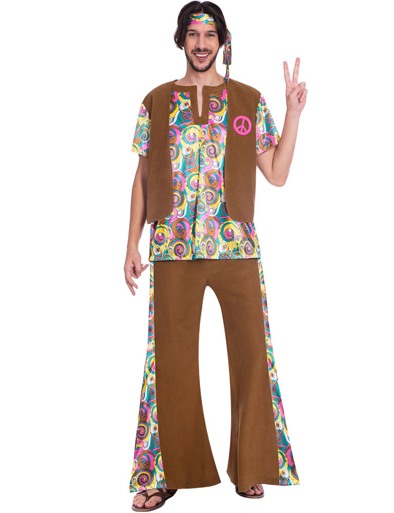 60er Jahre Hippie Kostüm "Psychedelic" für Herrn - Braun | Anzug und Stirnband