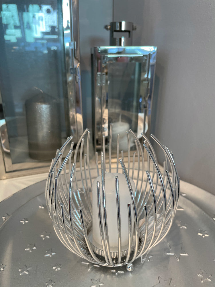 Teelichthalter Strahlenkugel 15 cm | Silber