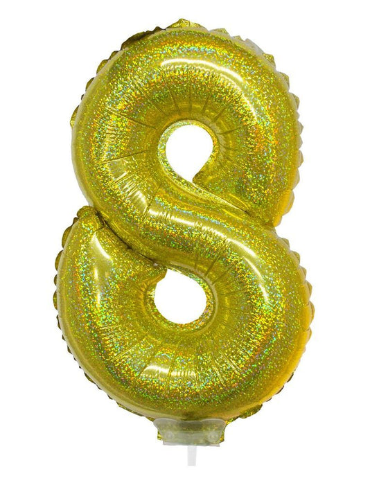Zahlen Folienballon 41 cm mit Stab - Holografisch Gold Zahl 8