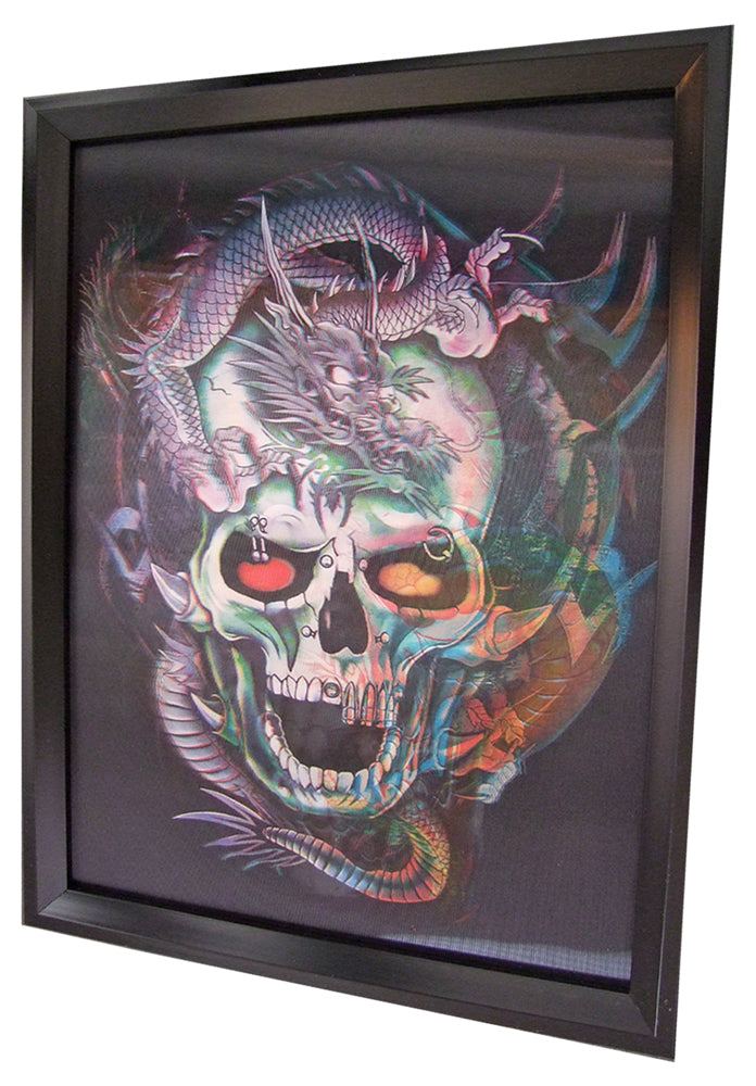 3D Effektbild Totenkopf mit Drache - ca. 42,5 x 32,5 cm