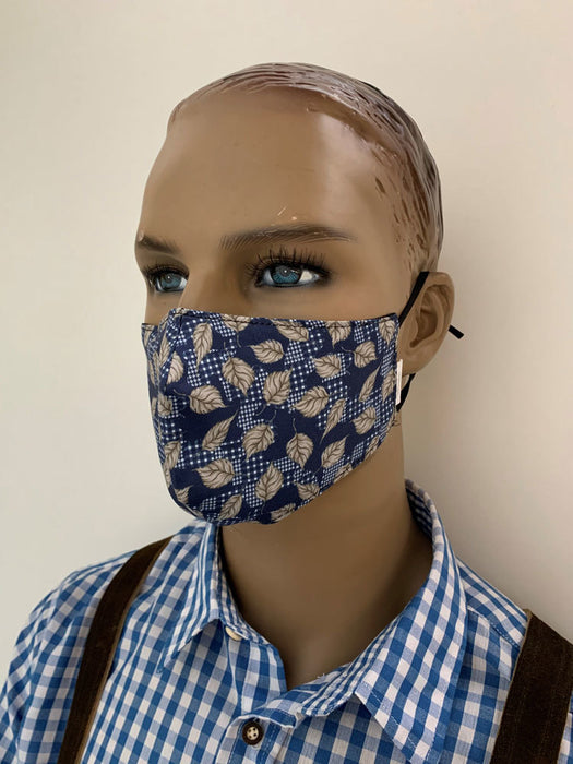 Mund Nase Stoffmaske Gesichtsmaske mit Nasenbügel | Community Fashion Maske - Blätter Blau
