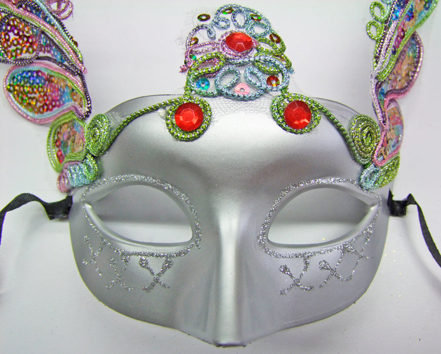 Augenmaske Florenz mit bunten Pailletten Silber