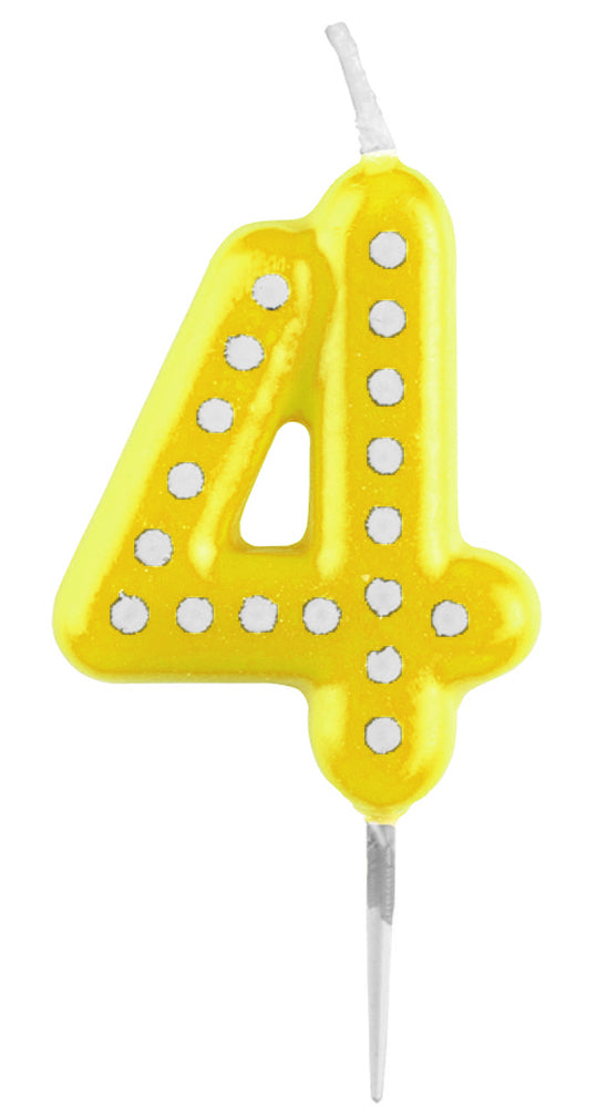 Zahlenkerze mit Punkten 6,5cm | Gelb # 4
