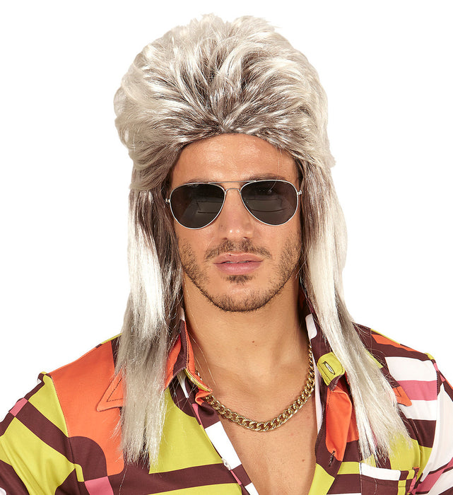 80er Jahre Rockstar Vokuhila Perücke für Herren - Blond