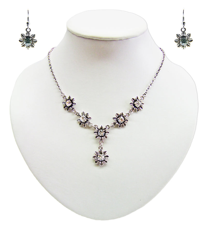 Blumen Collier mit Ohrhängern - Kristall