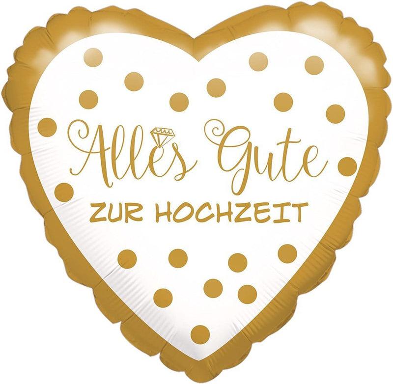 ABC18 Herz Folienballon "Alles Gute zur Hochzeit" mit Punkten | Ø 43 cm Weiß/Gold