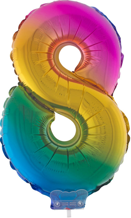 Zahlen Folienballon 41 cm mit Stab - Regenbogen Zahl 8
