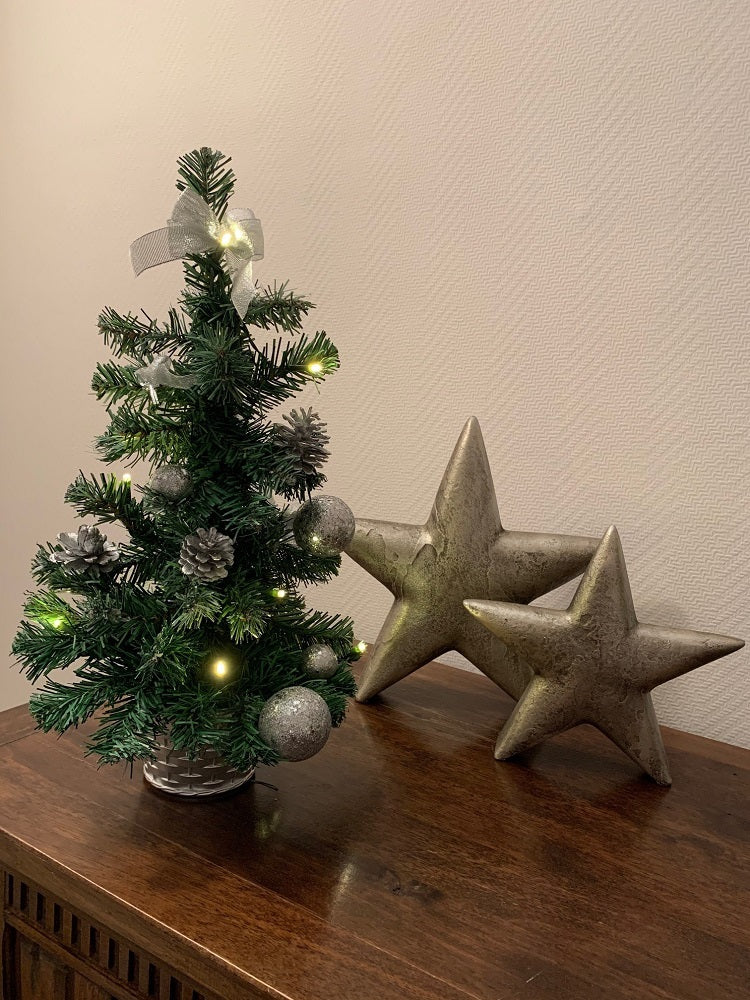 Geschmückter Weihnachtsbaum mit 20er LED Lichterkette - 50cm | 20258 - Silber