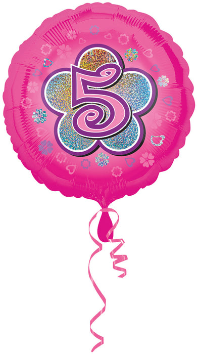 ABC18 Folienballon"5" Blumen | Ø 43 cm Pink
