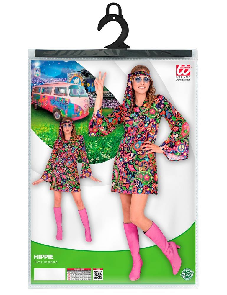 Hippie Kostüm "Love" für Damen - Pink | 70er Jahre Flower Power Kleid und Stirnband