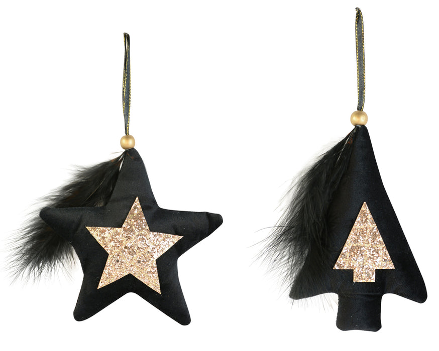 Riffelmacher Christbaumschmuck Samt Glitter Tannenbaum 20540 15cm - Schwarz / Gold