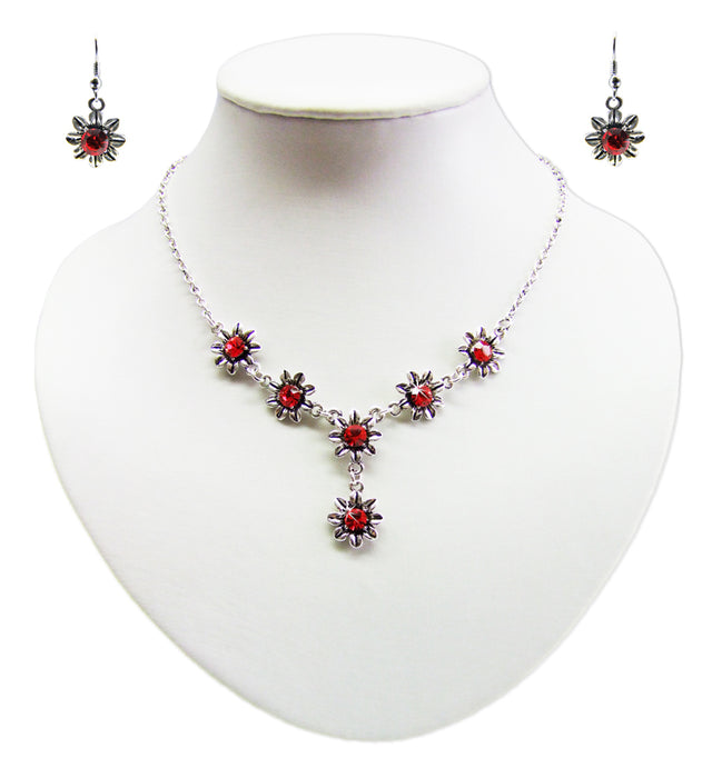 Blumen Collier mit Ohrhängern - Rot
